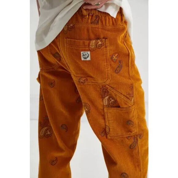 Urban Ourfitters BDG Embroidered Corduroy Painter Pant Orange Pull On Mens Small - Picture 2 of 13